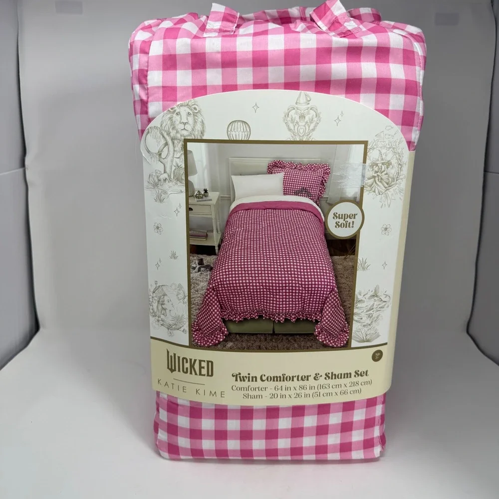 Wicked‎ Katie Kime Twin Comforter Sham Set Pink White Gingham Nod to Dorothy NEW